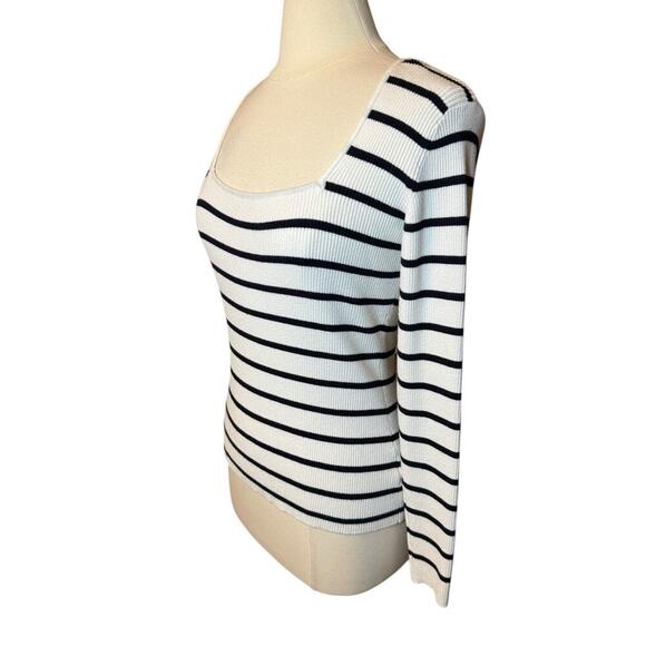 RD Style Square Neck Rib Knit Sweater XL Black White Stripe - Picture 2 of 6